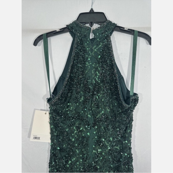 NWT $398 MAC DUGGAL [ 8 ]‎ Sequined Halter Midi Dress in Bottle Green - Picture 12 of 14